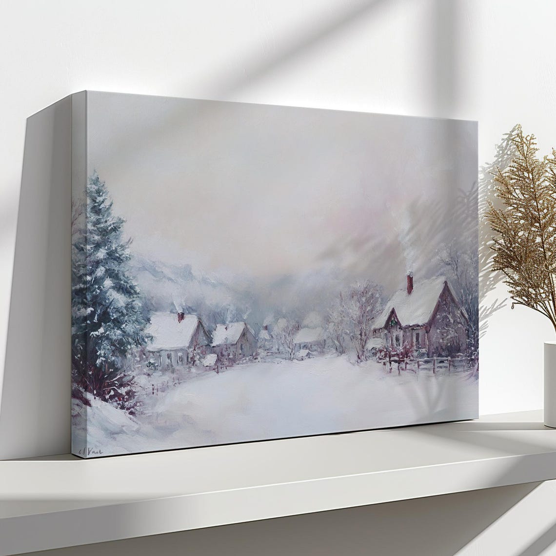 Snowy Christmas Village Houses Vintage Painting Style Print Farmhouse Decor Art Nature Picture Wall Hanging Fine Art Print - Image 4
