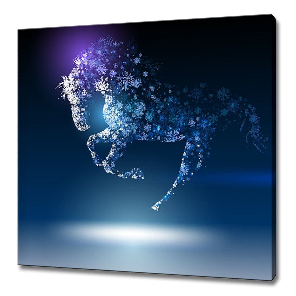Blue Purple Snowflake Horse Rearing Night Sky Modern Art Poster