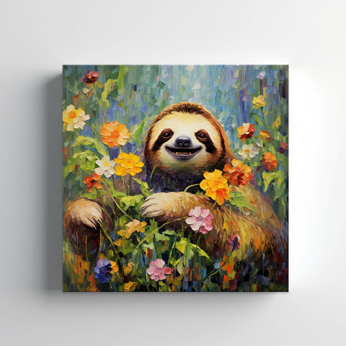 Smiling Sloth Among Colorful Wildflowers Whimsical Animal Poster - Image 3