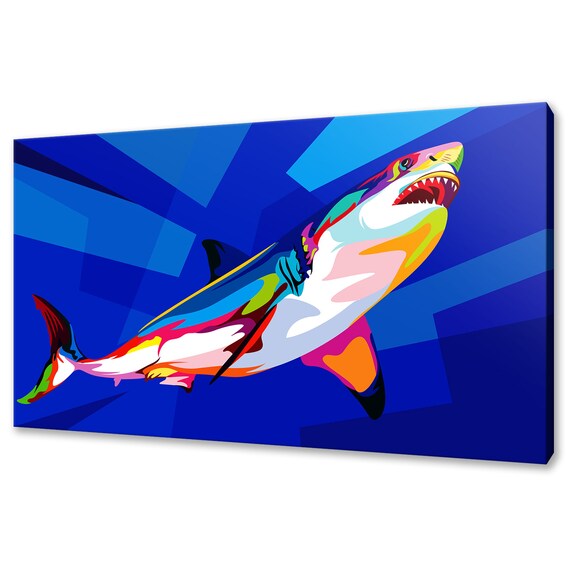 Great White Shark Colourful Abstract Pop Art Blue Ocean Wall Poster