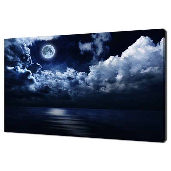 Beautiful Full Moon And Cloudy Night Sky Modern Landscape Design Home Decor Print Wall Art Picture Wall Hanging