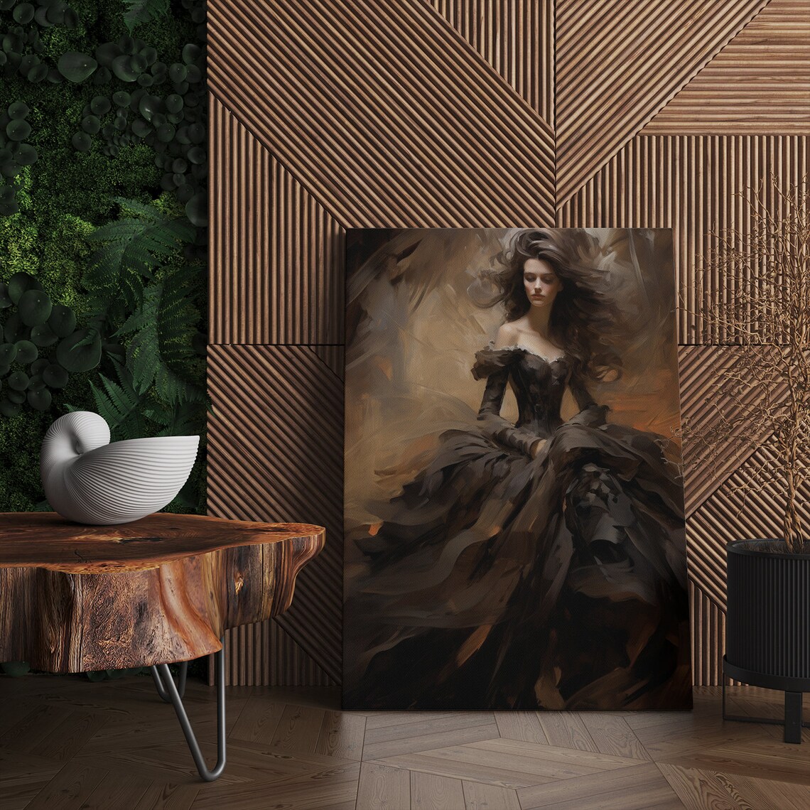 Elegant Lady in Dark Brown Victorian Gown Windblown Hair Beauty Poster - Image 4