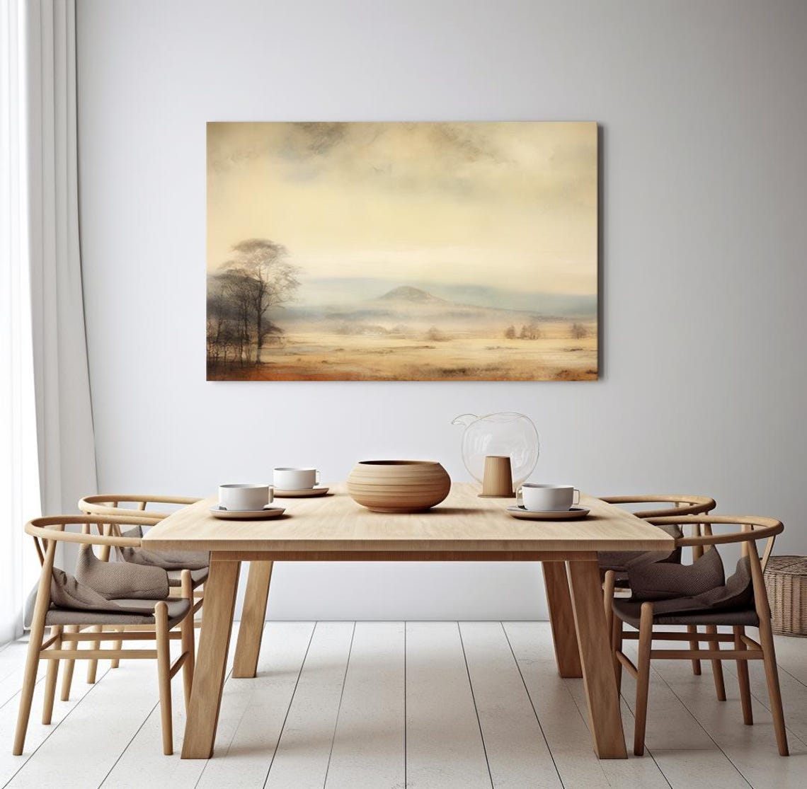 Muted Countryside Fields Misty Morning Hazy Landscape Painting Poster - Image 3