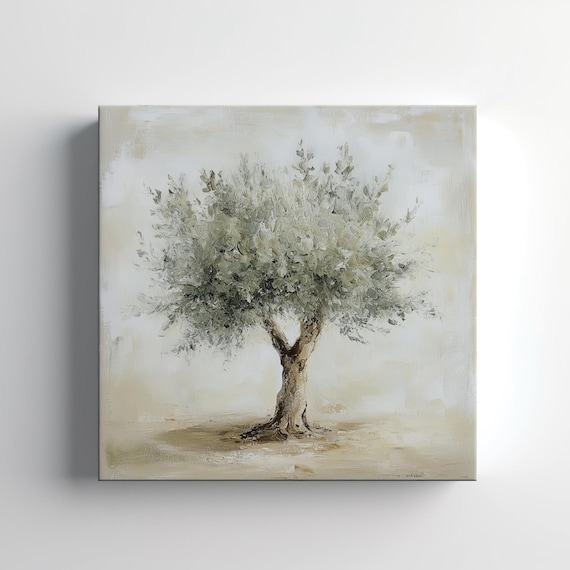 Beautiful Green Olive Tree Vintage Neutral Muted Painting Print Farmhouse Decor Art Nature Picture Wall Hanging Fine Art Print