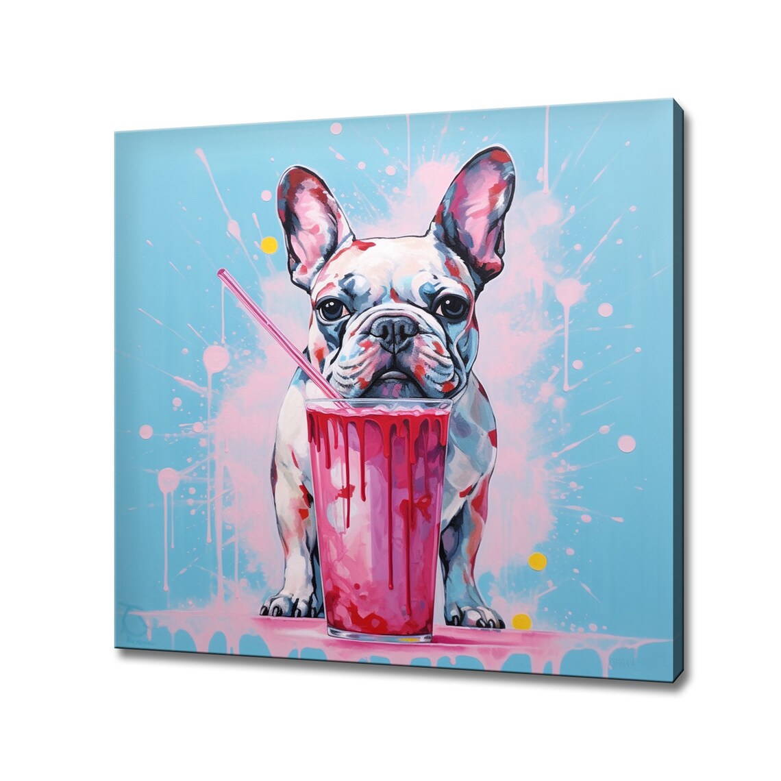 French Bulldog With Pink Milkshake Pop Art Animal Wall Print