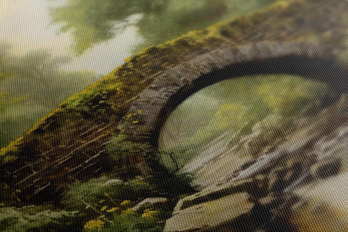 Mossy Stone Arch Bridge Over Forest River Woodland Vintage Art Poster - Image 3