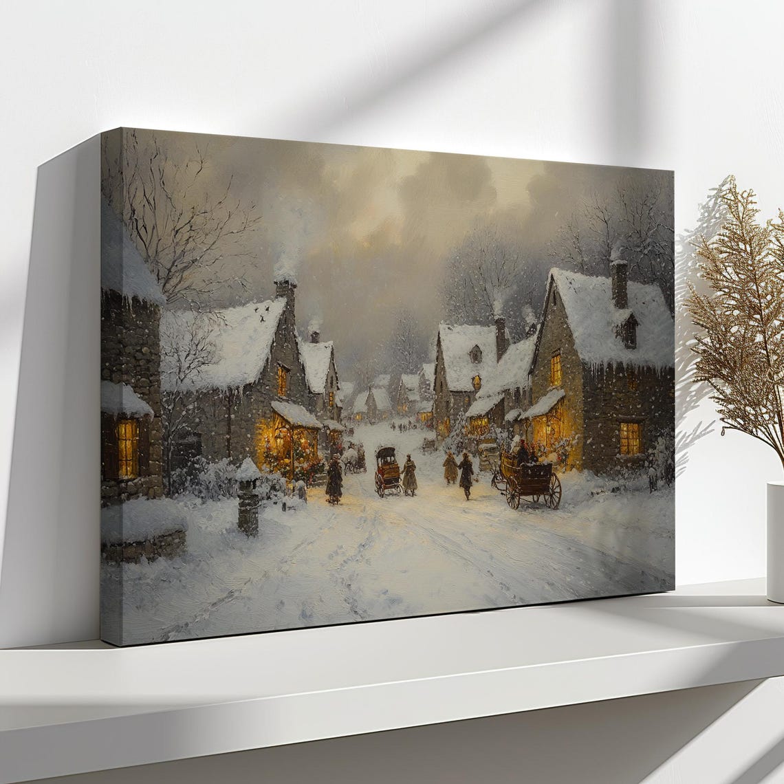 Christmas In The Snowy Village Vintage Painting Style Print Farmhouse Decor Art Nature Picture Wall Hanging Fine Art Print - Image 4