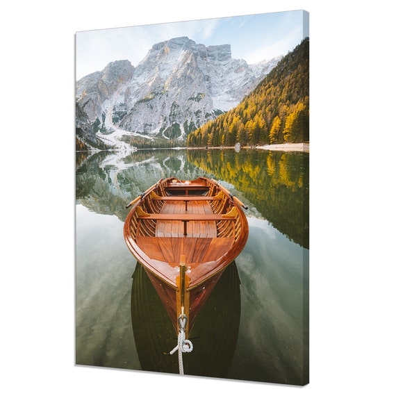 Rowing Boat At Lago Di Braies Sunrise Modern Design Home Decor Print Wall Art Picture