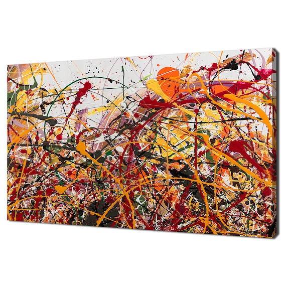 Abstract Splash Painting Red Black Yellow Orange Modern Design Home Decor Print Wall Art Picture