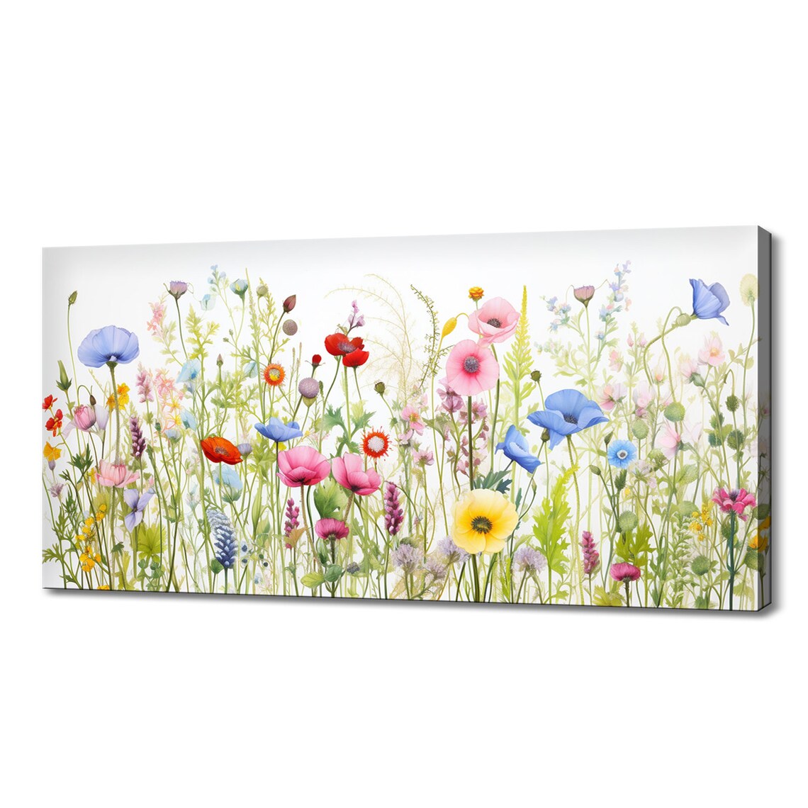 Spring Wildflowers Meadow Field, Watercolor Art Print
