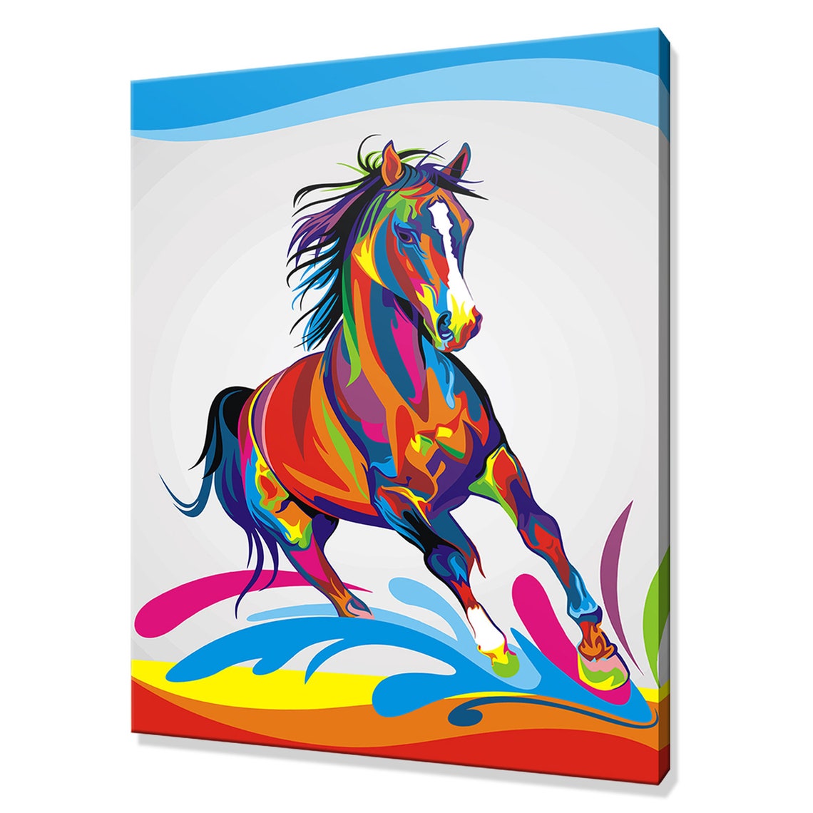 Colorful Galloping Horse Rainbow Pop Art Abstract Style Canvas Poster