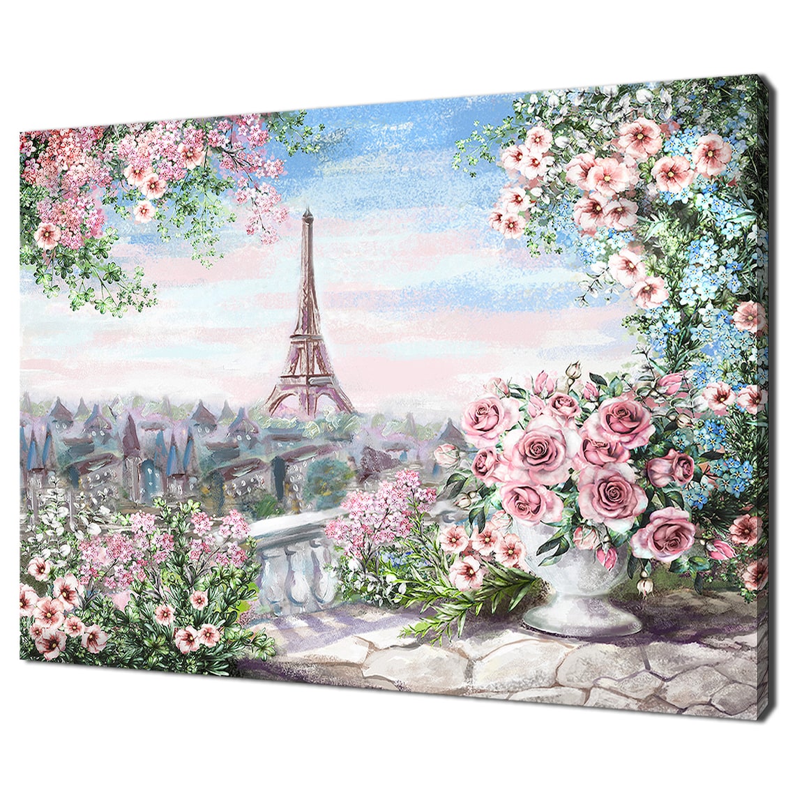 Pink Roses in Paris, Eiffel Tower Modern Art Print