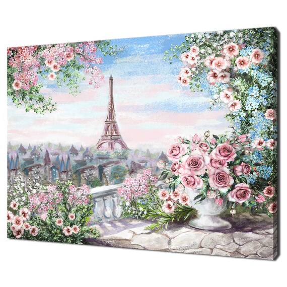 Pink Roses in Paris, Eiffel Tower Modern Art Print