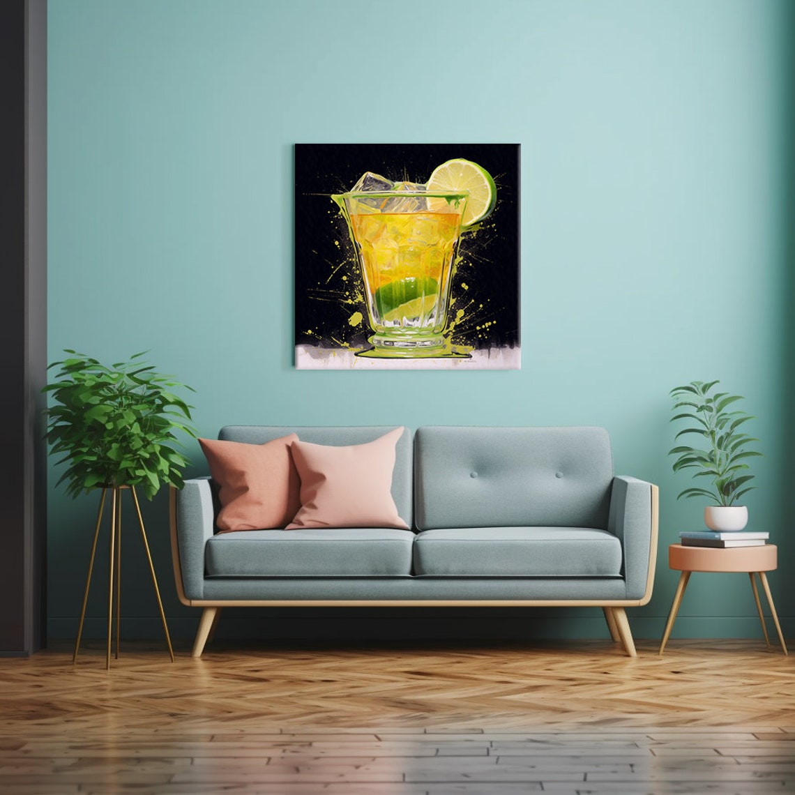 Golden Citrus Cocktail Lime Wheel Black Background Bar Art Poster - Image 2