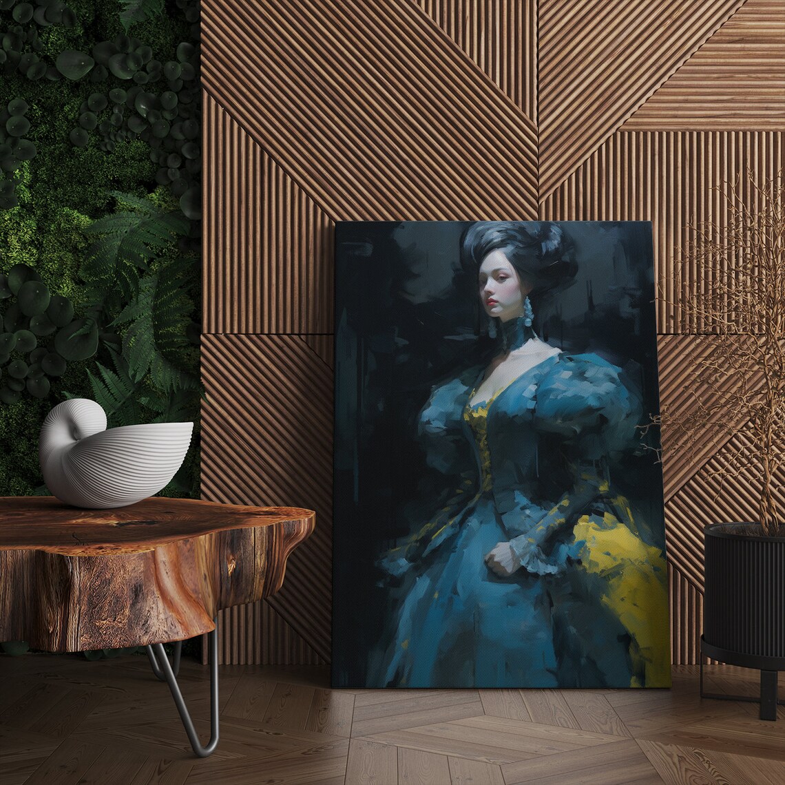 Elegant Lady in Royal Blue Yellow Victorian Gown Bold Fashion Poster - Image 4