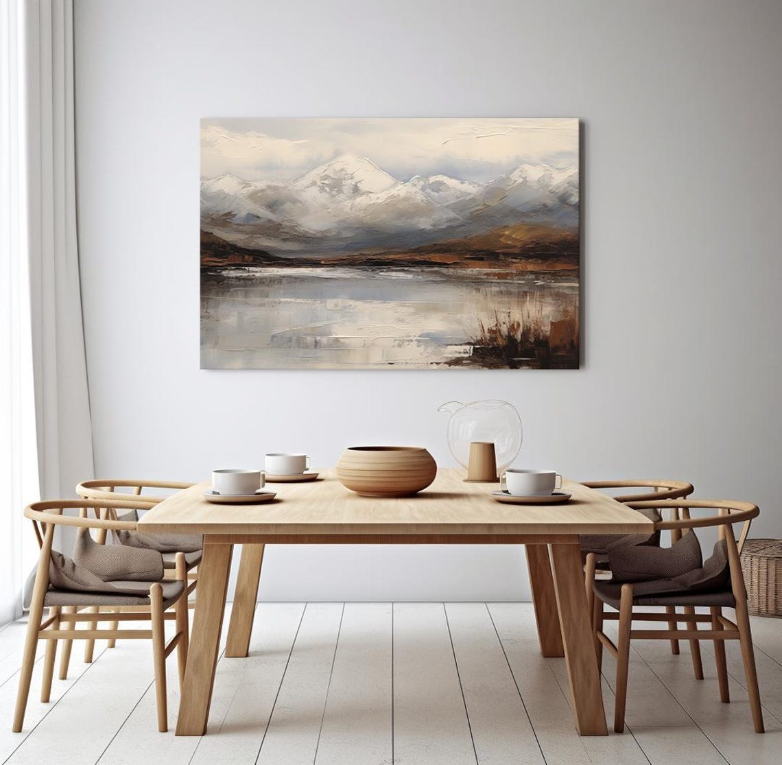 Snowy Winter Mountains Lake Reflection Serene White Landscape Poster - Image 3