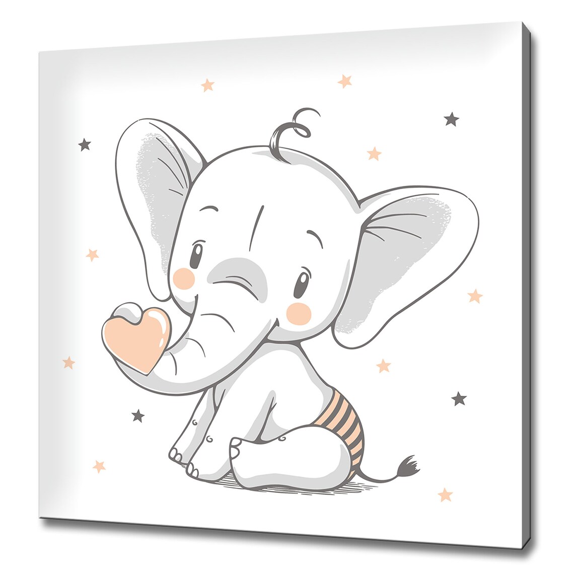 Cute Baby Elephant Holding Heart Cartoon Kids Nursery Room Wall Poster