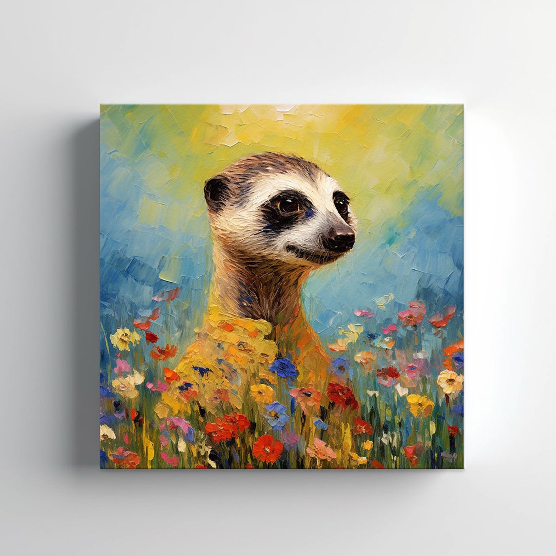 Meerkat In Flowers Animal Print Gift For Meerkat Lover Colourful Meerkat Portrait Painting Print Meerkat Pet Wall Art - Image 3