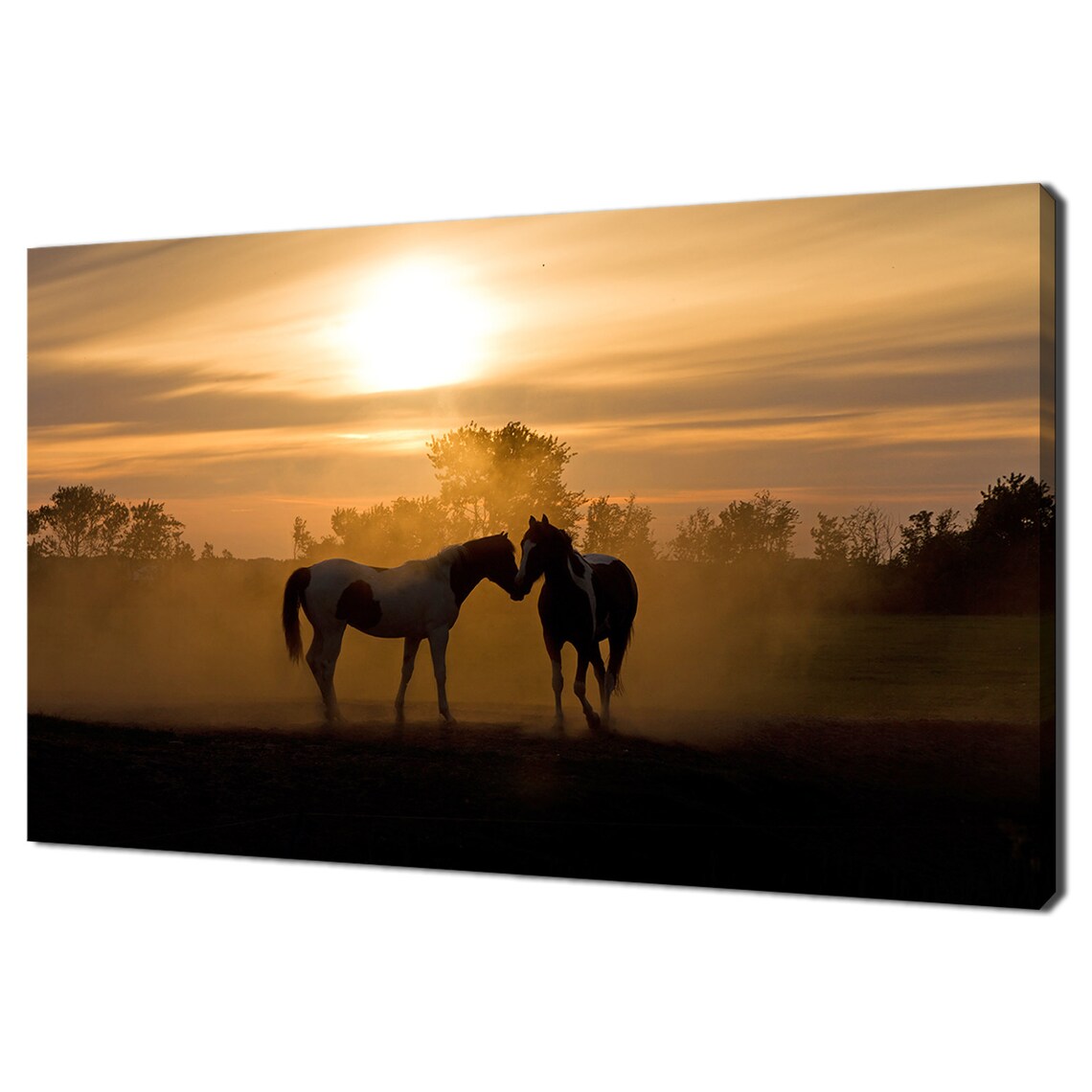 Horses In Love At Golden Sunset Dusty Field Romance Wall Art Poster