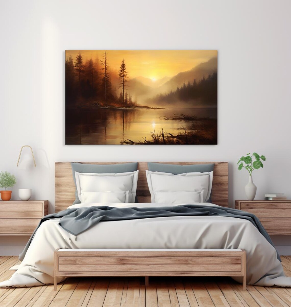 Misty Mountain Lake Golden Sunrise Fog Pine Forest Landscape Poster - Image 4
