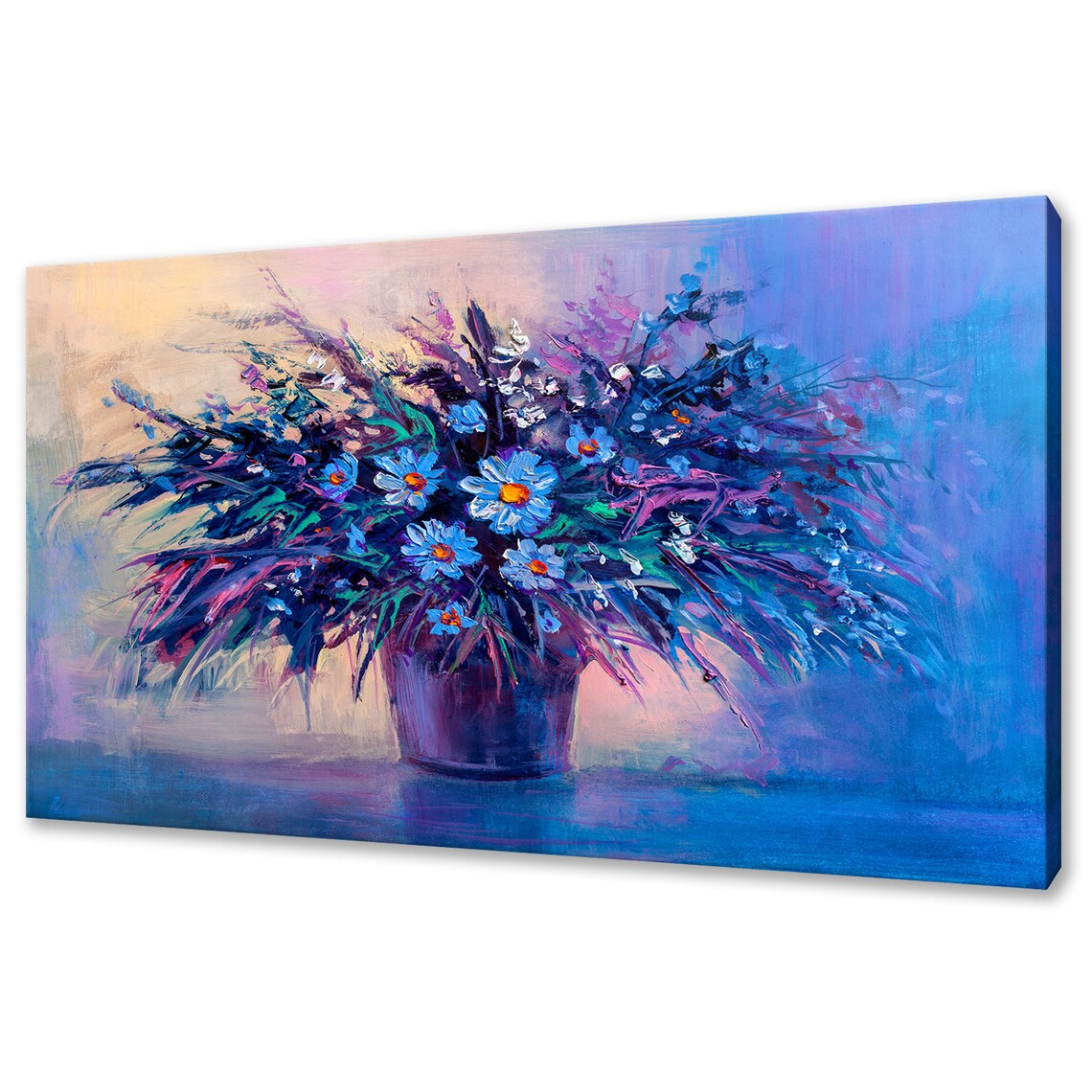 Blue Daisies Bouquet Oil Painting Style Floral Still Life Print