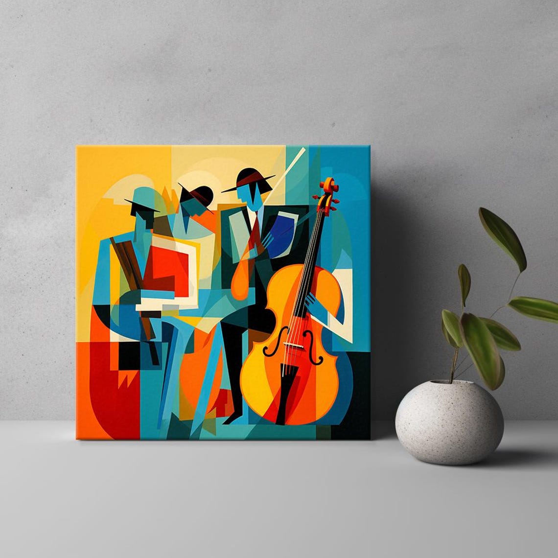 Cubist Jazz Musicians Cello Teal Blue Abstract Music Art Poster - Image 3