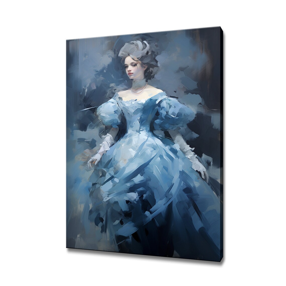 Elegant Lady In Powder Blue Victorian Ball Gown Painterly Wall Art