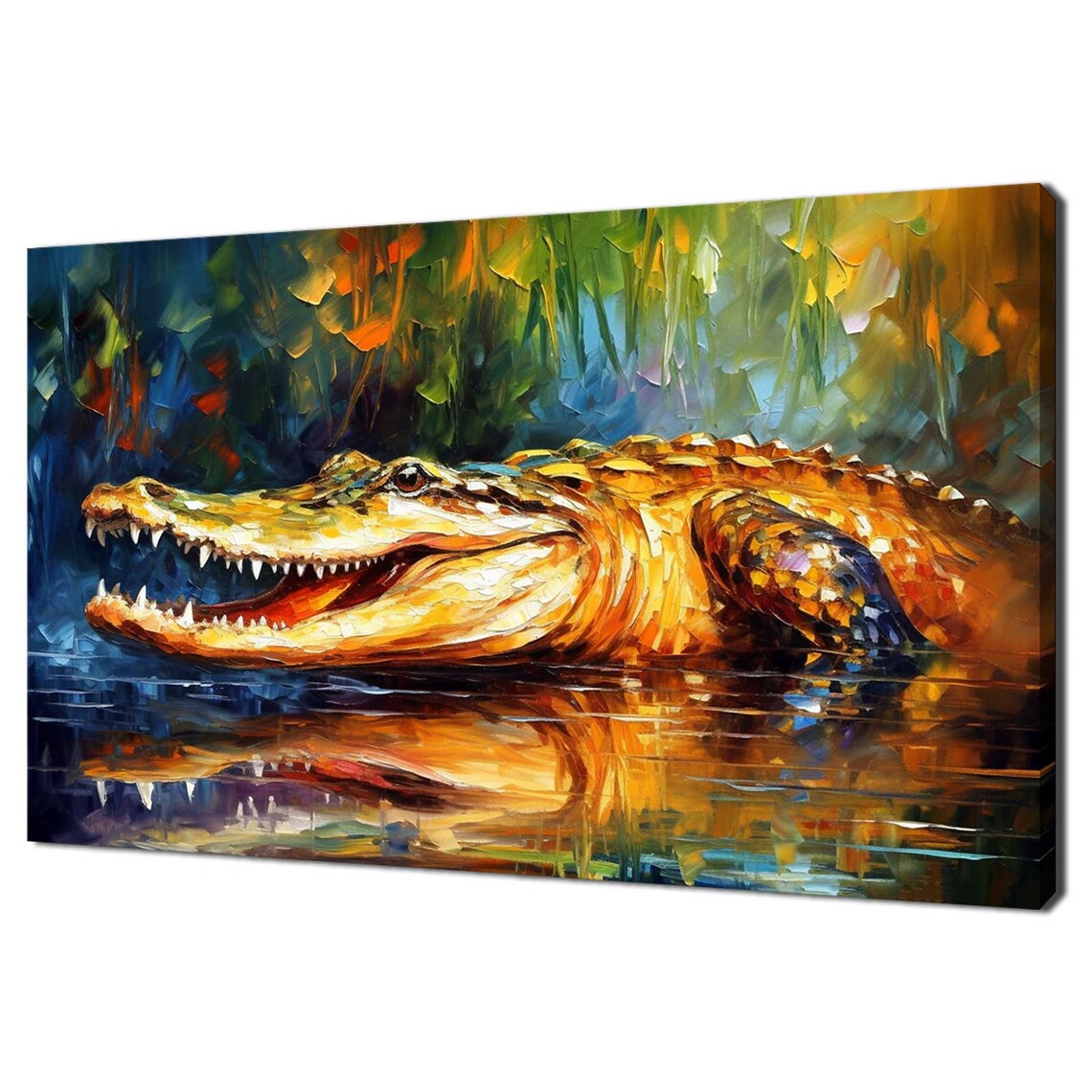 Colorful Alligator Crocodile in Water Impasto Painting Animal Poster