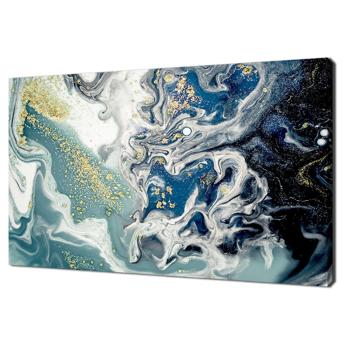 Blue Silver And Gold Marble Swirl Abstract Fluid Art Wall Poster