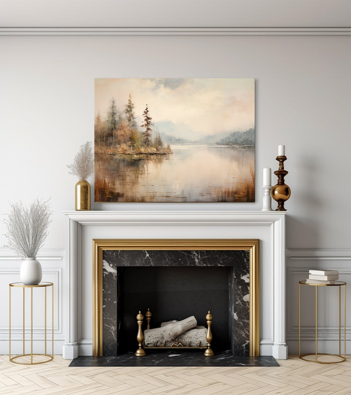 Vintage Country Landscape Lake Soft Pastels Moody Painting Style Print Farmhouse Decor Art Neutral Nature Picture Wall Hanging - Image 3