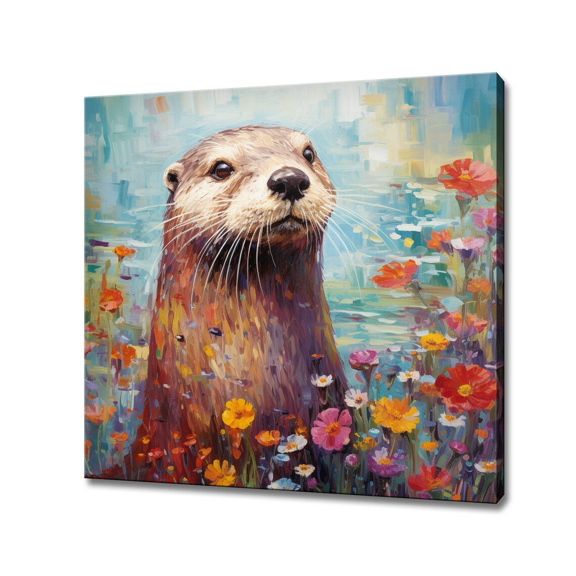 Cute Otter Portrait Painting Print, Colourful Animal Art