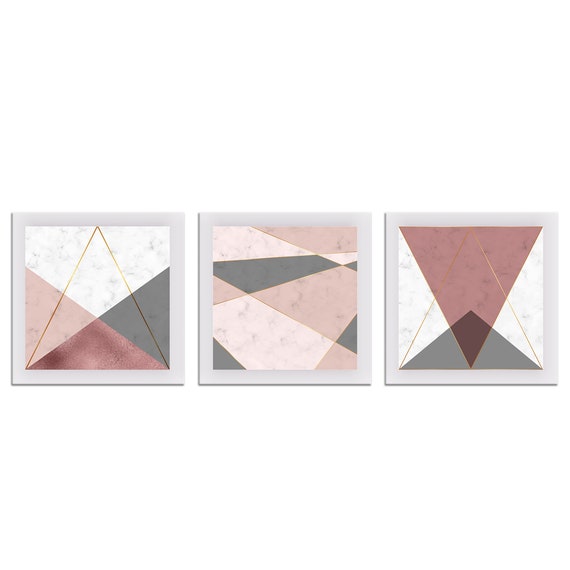 Abstract Design Marbled Geometric Pink Grey 3 Panels Modern Design Home Decor Print Wall Art Picture