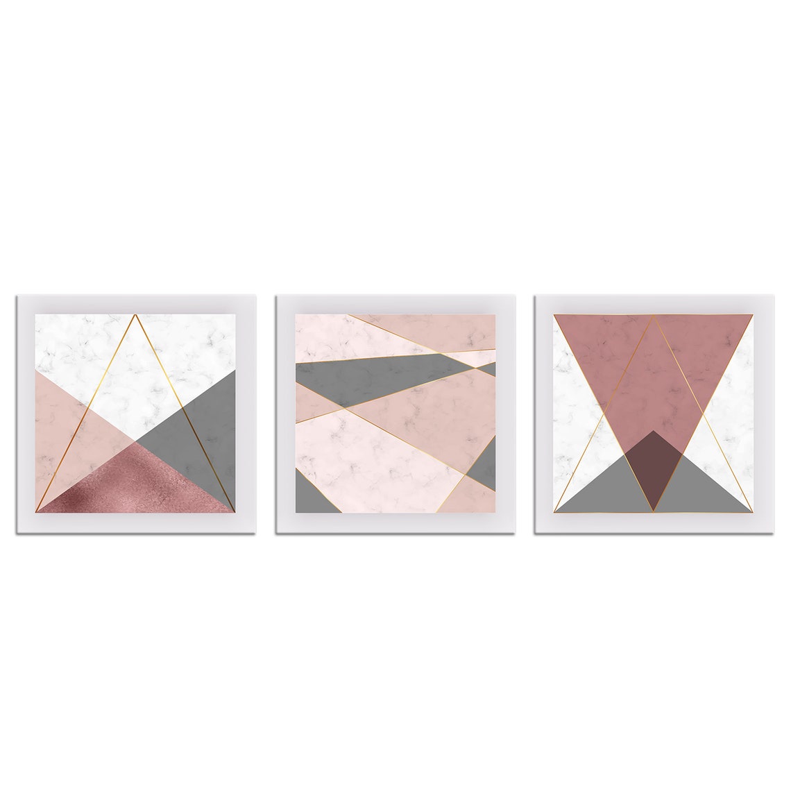 Abstract Design Marbled Geometric Pink Grey 3 Panels Modern Design Home Decor Print Wall Art Picture