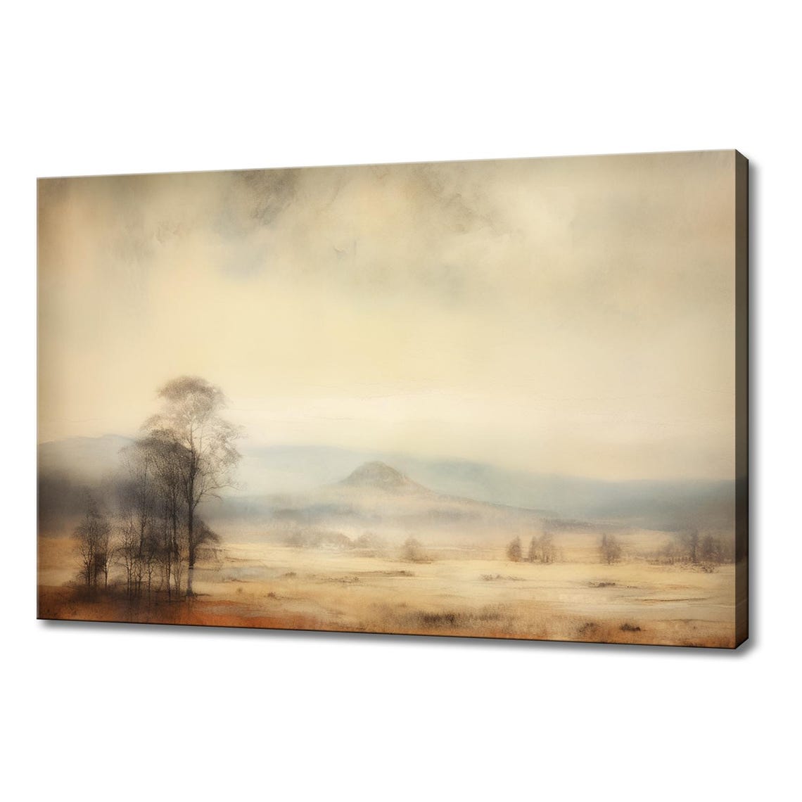 Muted Countryside Fields Misty Morning Hazy Landscape Painting Poster