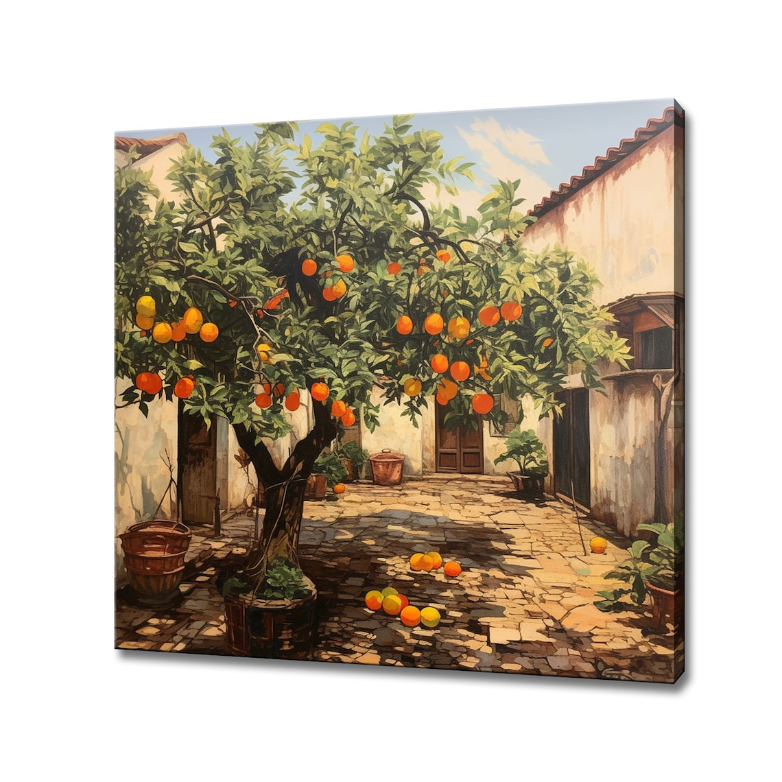 Orange Tree In Spanish Yard, Vintage Wall Art Print