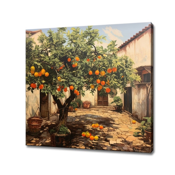 Orange Tree In Spanish Yard, Vintage Wall Art Print