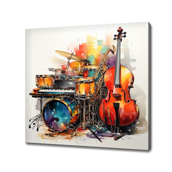 Drums Keyboard Saxophone Cello Colorful Watercolor Music Gift Poster