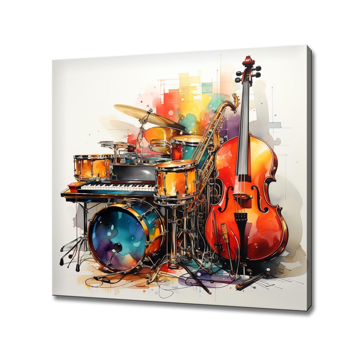 Drums Keyboard Saxophone Cello Colorful Watercolor Music Gift Poster