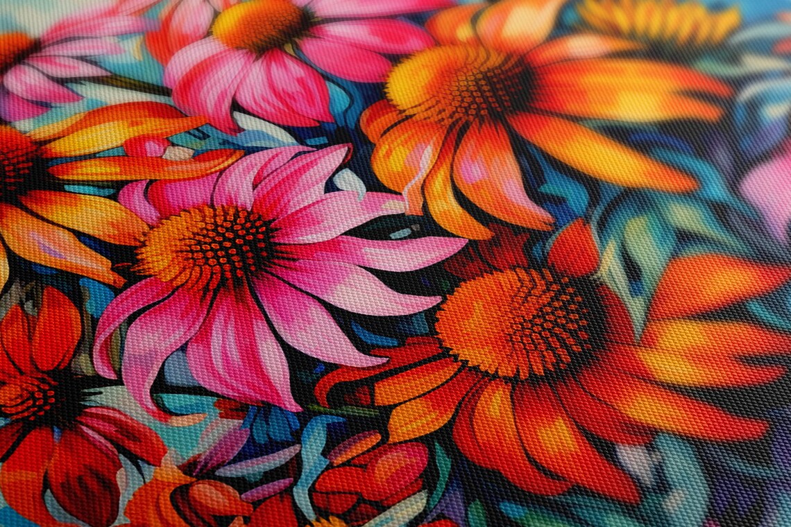 Pink Orange Bouquet Of Coneflower Flowers Oil Painting Style Print Wall Art Modern Floral Design Home Decor Flowers Wall Art - Image 3