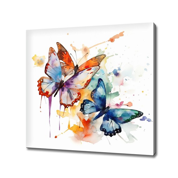 Rainbow Butterflies Watercolor Style Art Print