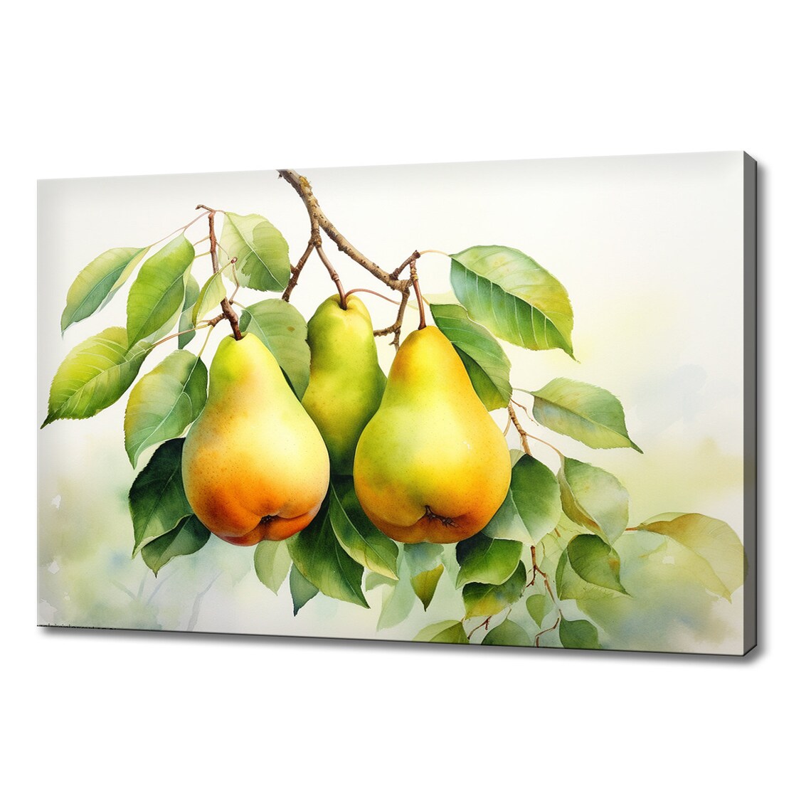 Yellow Pears Fruits Tree Watercolour Print Colourful Kitchen Wall Art Pear Fruit Print Modern Kitchen Restaurant Wall Decor