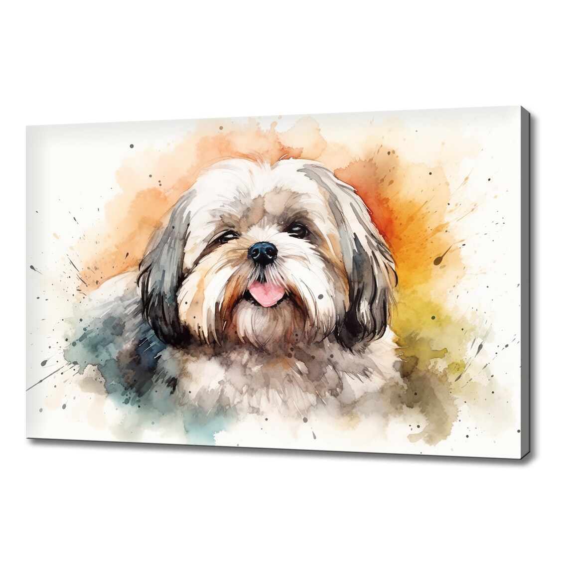 Lhasa Apso Puppy Watercolor Portrait Splash Art Dog Wall Print