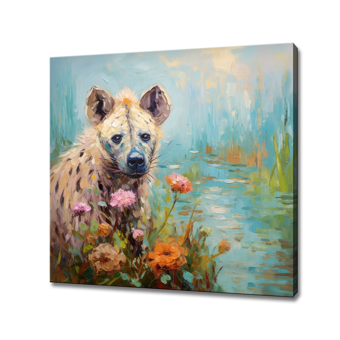 Spotted Hyena Among Wildflowers Waterside Impressionist Animal Print