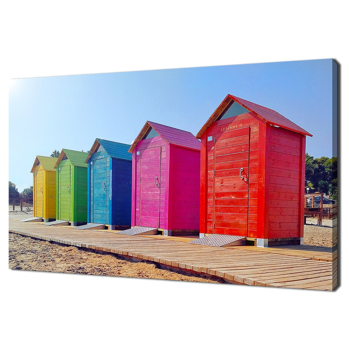Colorful Beach Huts Seascape, Modern Coastal Art Print