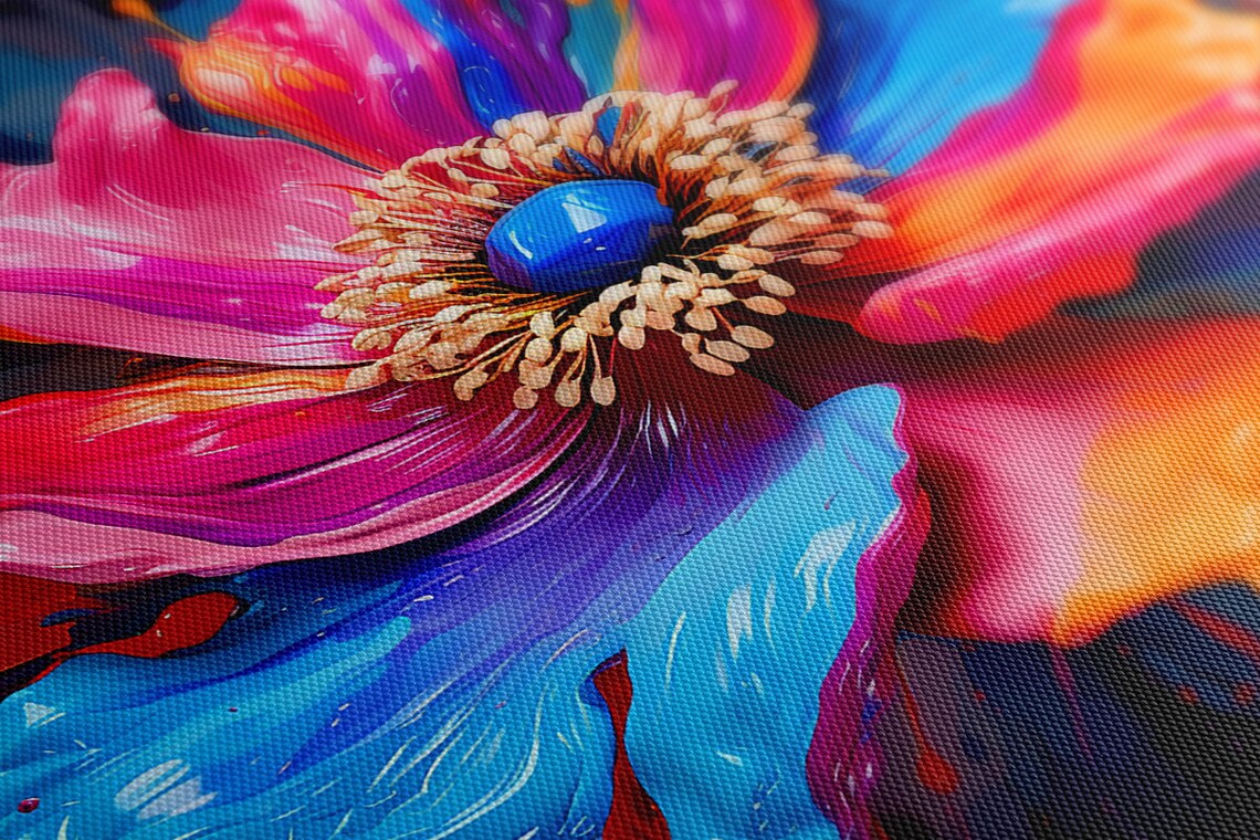 Psychedelic Anemone Flower Splash Pink Blue Orange Petals Art Poster - Image 3