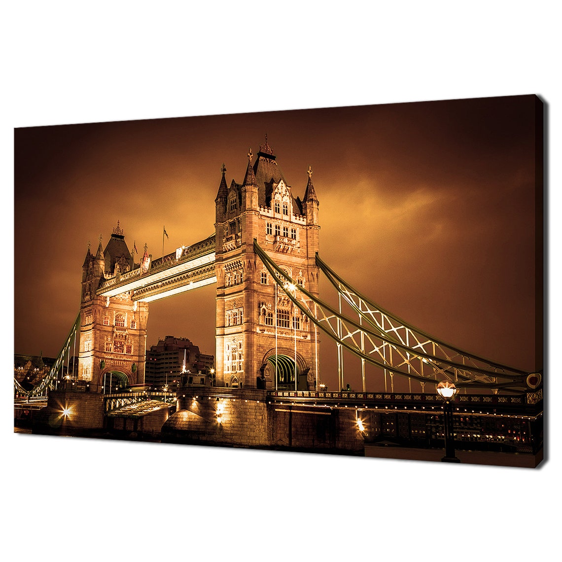 London Tower Bridge Illuminated Night View Over Thames Travel Poster