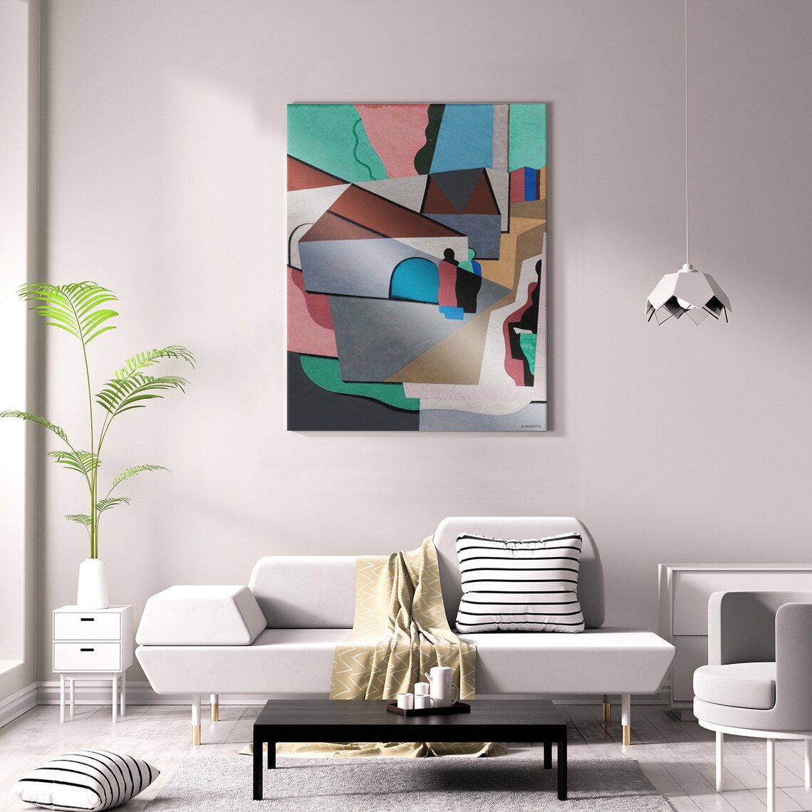 Georges Valmier Le Village 1924 Cubist Village Scene Abstract Print - Image 2
