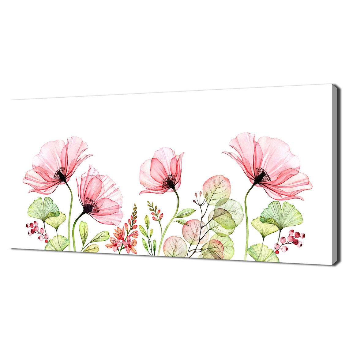Pink Poppy Watercolor Border White Background Floral Wall Art