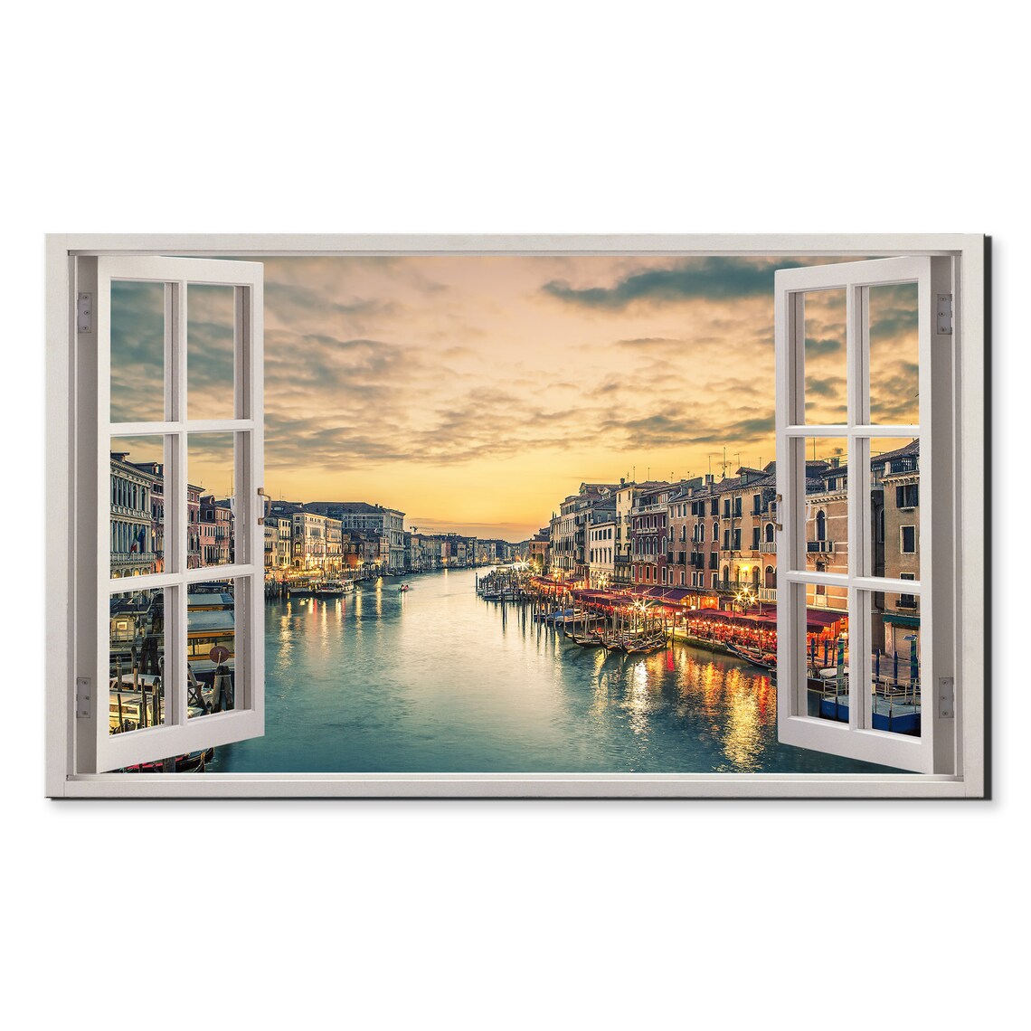 Venice Grand Canal Dusk Open Window View Illusion Italy Travel Poster