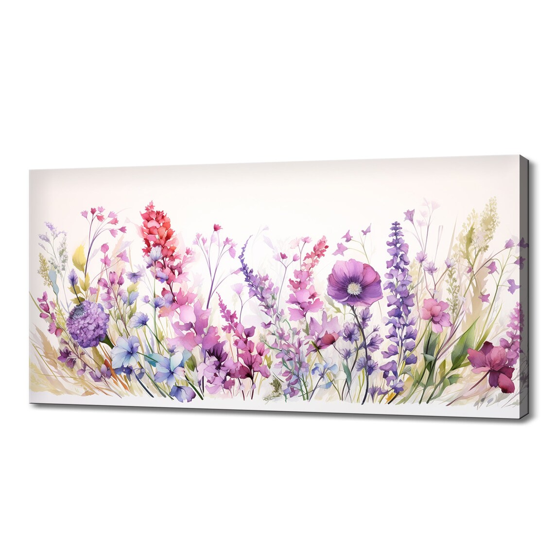 Pink Purple Wildflowers Watercolour Meadow Botanical Floral Art Poster
